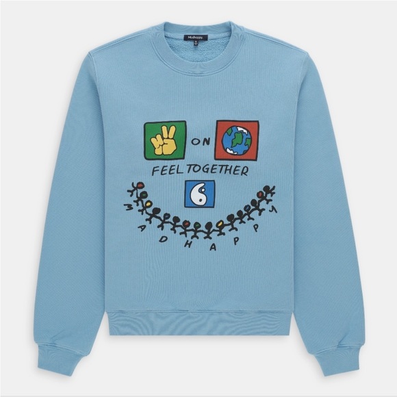 Madhappy Peace On Earth 6th Anniversary Crewneck Pullover Sweatshirt Large Blue
